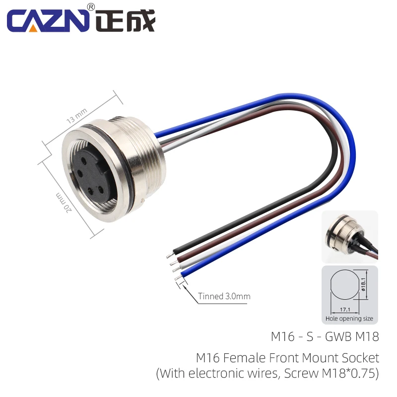 M16 Solder Socket Male Female 2-24 Pin Back Mount with 30cm Wire Outdoor Waterproof IP67 for Machinery & Sensor Cables