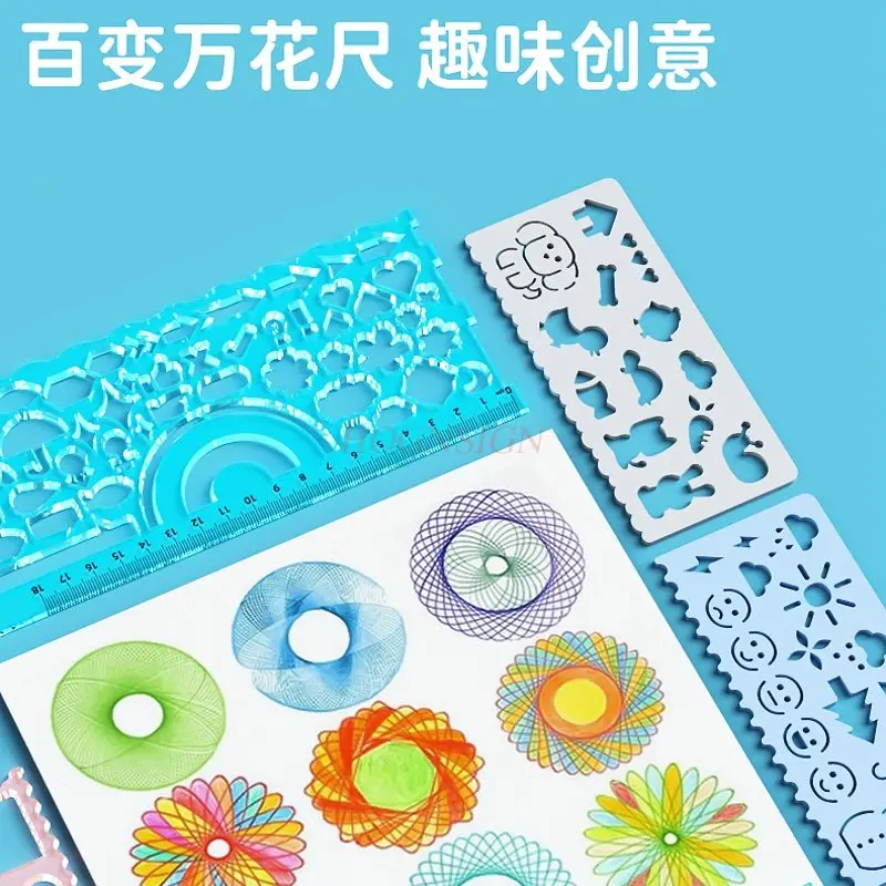 Régua multifuncional 7 tamanhos para estudantes, régua versátil e versátil, régua de desenho, régua de modelo de pôster copiada à mão