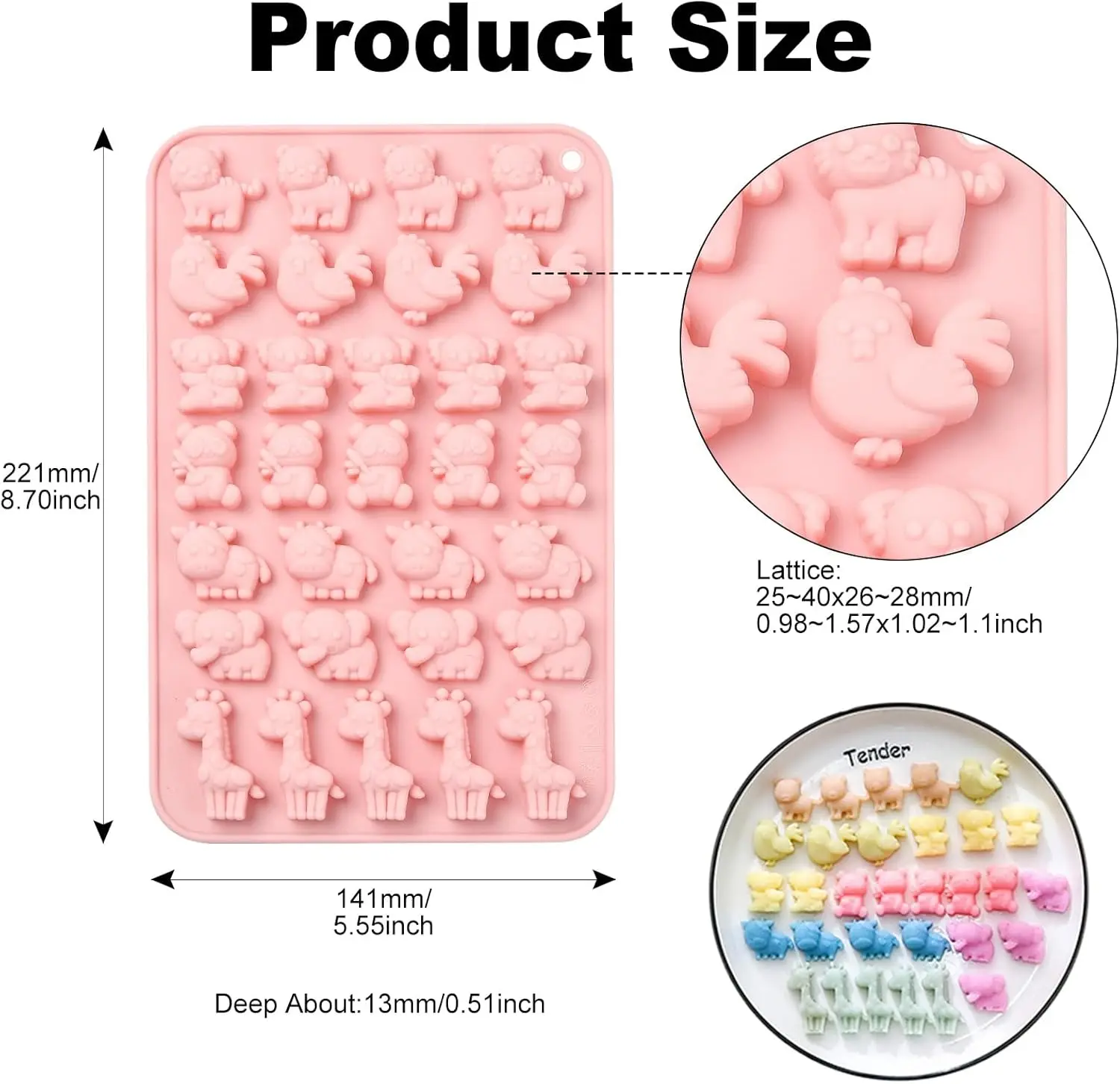 31 Cavity Cow Silicone Molds Tiger Elephant Chicken Animal Shaped Fondant Cake Candy Chocolate Molds for Baking Cake Decorations