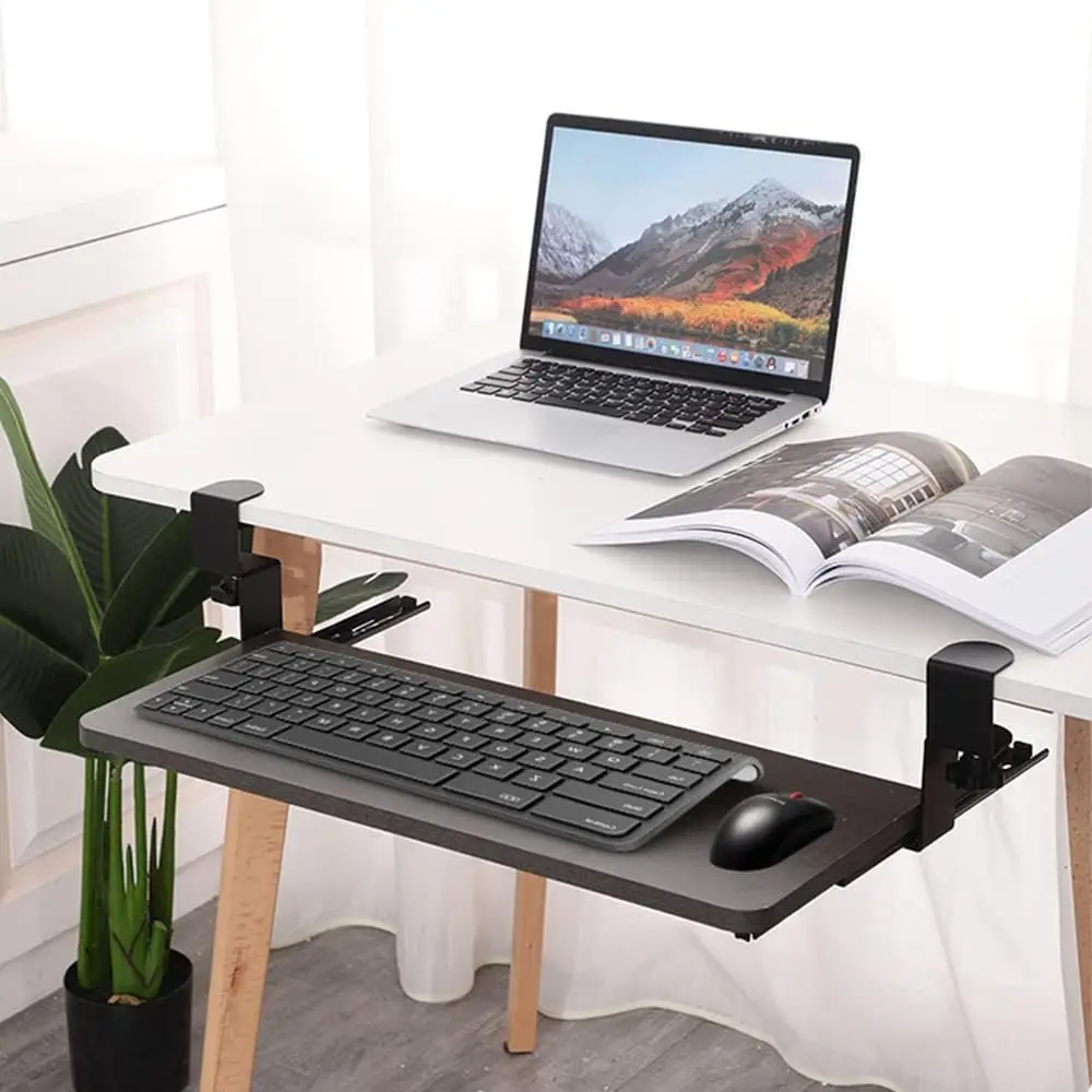 1Pair Under Desk Clamp On Pull Out Slide Rail For Keyboard Tray