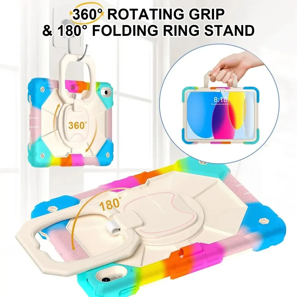 

Новинка 2026 года: Чехол для iPad A19 (12-го поколения), A16 (11-го поколения), 11 дюймов, с ремешком, для 10-го поколения (10,9 дюйма), модели A2696, A2757, A2777. Детский чехол для планшета: силикон + жесткий ПК (Funda).