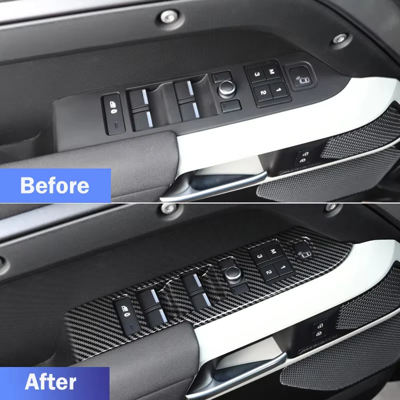 

ABS black Carbon Fiber Car Window Glass Lift Switch Button Trim For Land Rover Defender 90 110 130 2020-2025 Car Accessories