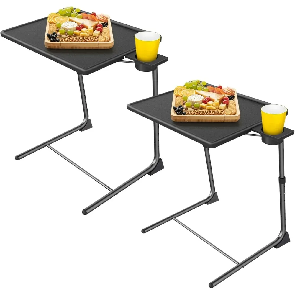 

TV Tray Tables with 6 Height & 3 Tilt Angle, Folding TV Dinner Tray,TV Table with Cup Holder on Bed & Sofa (2 Pack, B