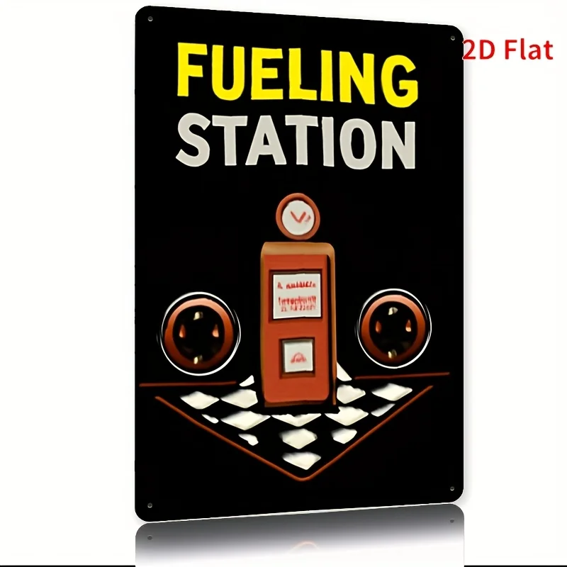 Vintage Retro Gas Station Metal Sign - , Rustic Wall Decor with Gas Pump Illustration, Perfect for Home, Kitchen, Bedroom, Gara