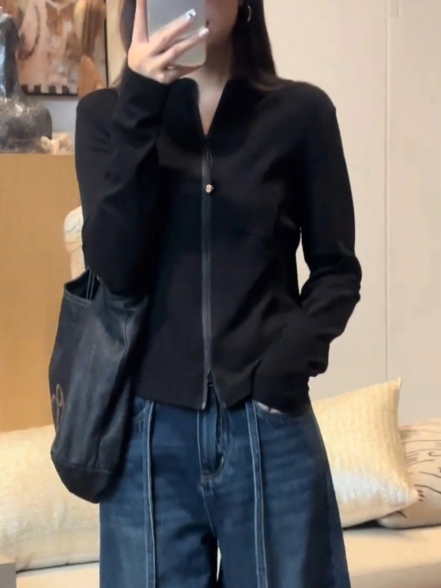 Ele Felpa con cerniera Lunga Sve Commute Faion da donna Slim Fit Coreano Sle Design semplice Autunno 2025 Poet Lin Brand