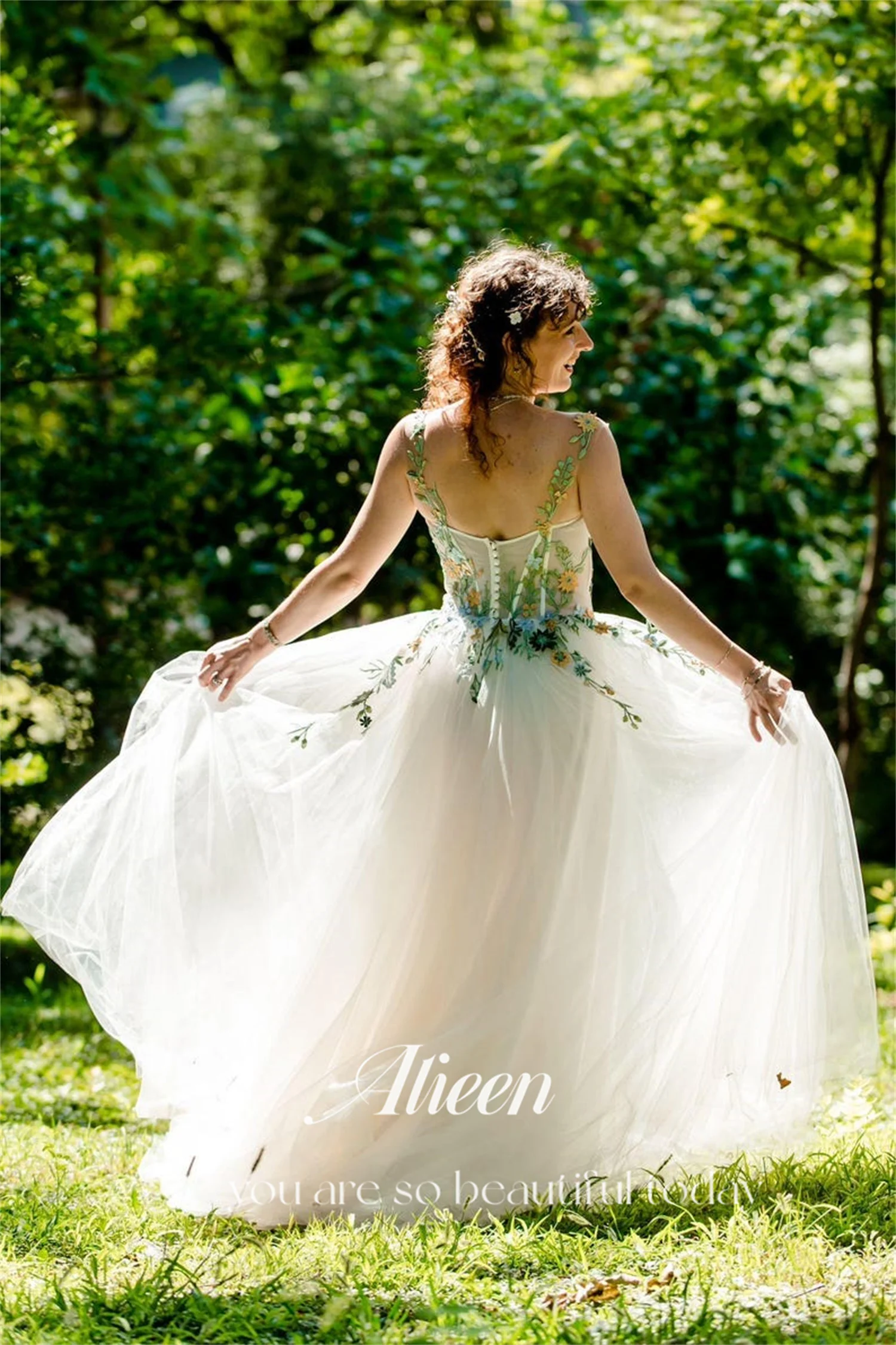 Aileen-A-line vestido de noiva com flores 3D, vestidos de noite para ocasiões formais, vestidos femininos de luxo, querida