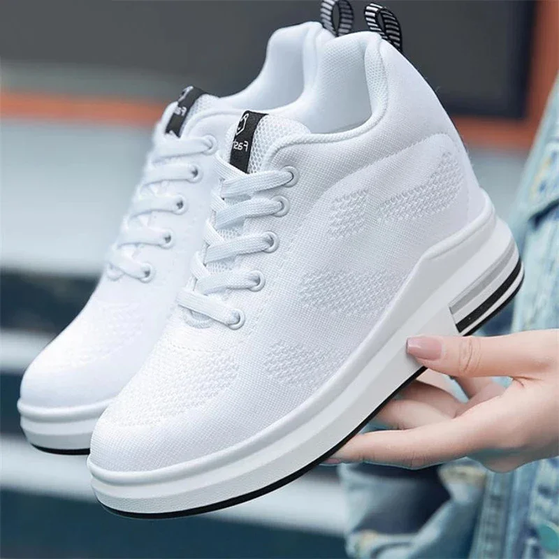 Comemore Women\'s Casual Shoes Light Height Increase Sports Jogging Platform High White Sneakers for Women Spring Ladies Running