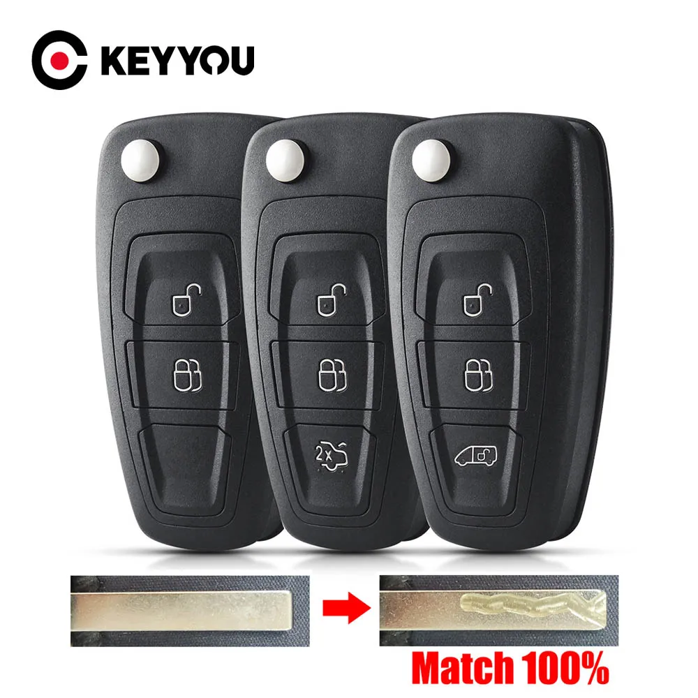 

KEYYOU With Cutting Service 2/3 Buttons Flip Folding Remote Key Shell for Ford Kuga C-Max Focus Fiesta Mondeo Galaxy Transit