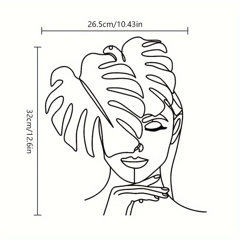 HelloYoung Minimalist Metal Wall Art, Geometric Line Leaf Beauty, Female Metal Wall, Wall Hanging Decoration, Women\'s Room Decor