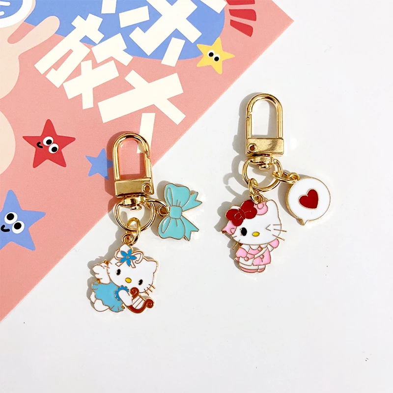 Kawaii Shining Alloy Hello Kittys Keychain Best Friend Symbolic Pendant Student Backpack Pen Bag Hangings Accessory Gifts