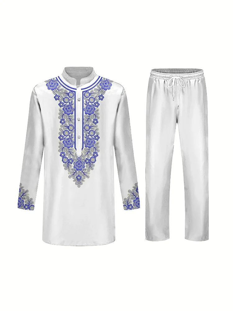 Religion & Culture Men's Suit Standing Collar Long Sleeve Shirt & Pants Islam Fashion 3D Printed Two Piece Suit Clothing