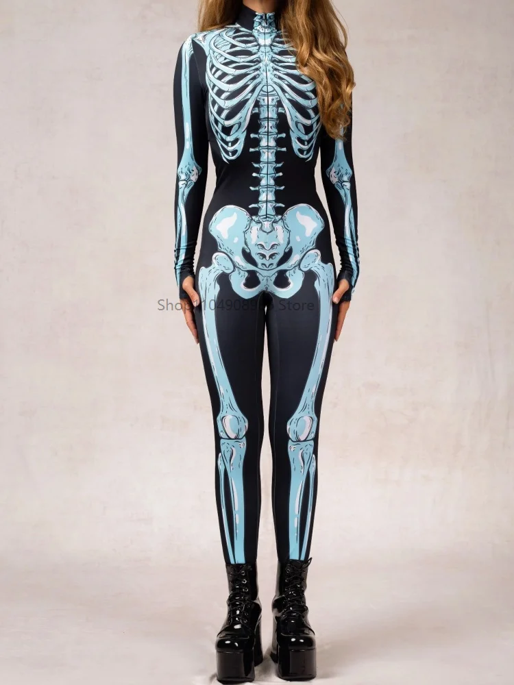 

Blue Skeleton Halloween Adult Cosplay One-piece Costume Women Stage Performance Jumpsuit Dance Party Outfit 2025