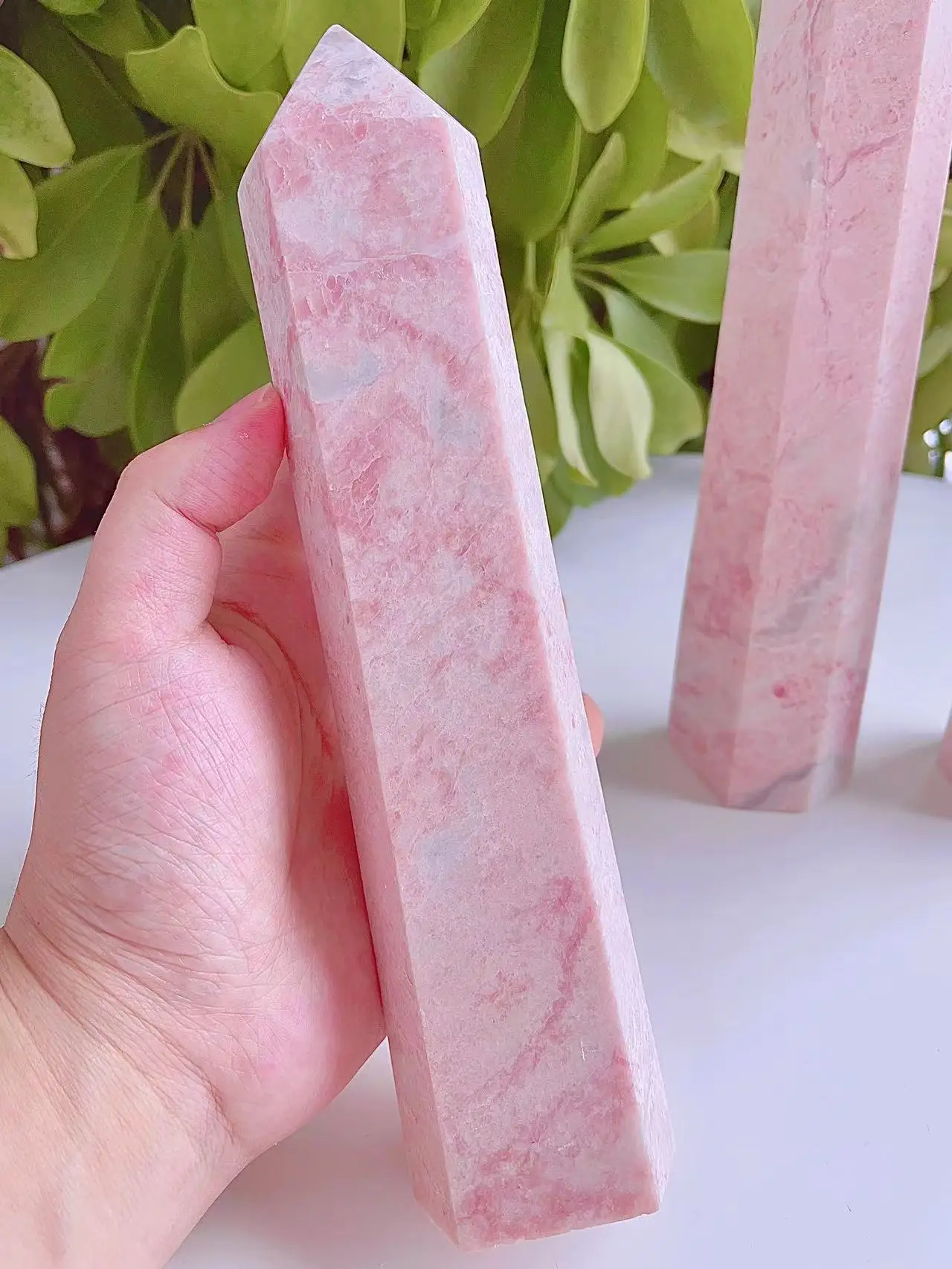 

Natural Rouge Jade Wand Crystal Stones Point Healing Reiki Pink Opal Tower Gemstones Gem Fengshui For Home Decor