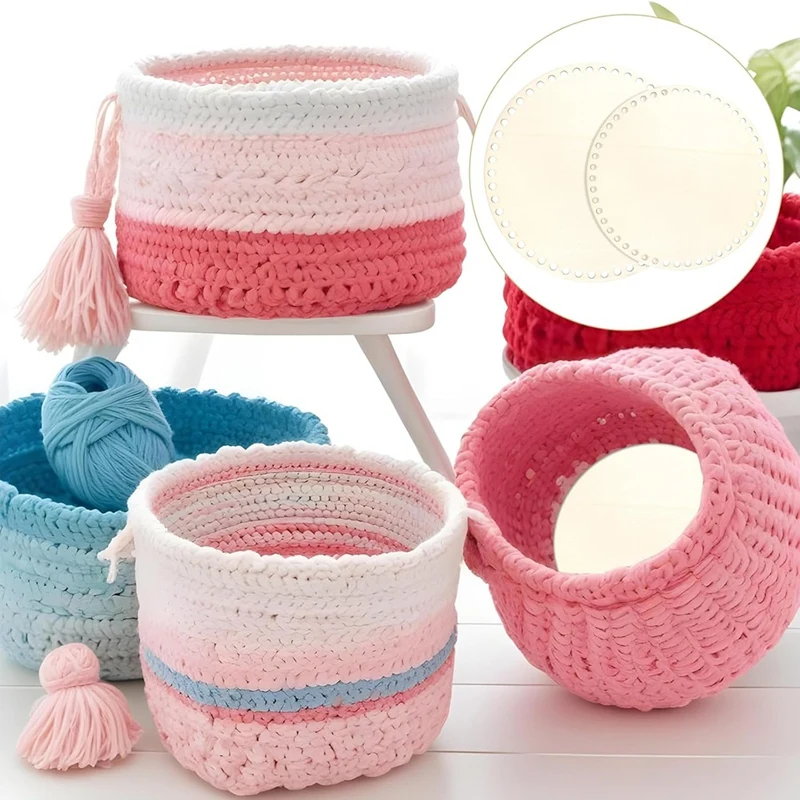 Parte inferior de cesta de madera de 5 uds., cesta de ganchillo sólida en blanco con círculo ovalado de 5 tamaños, Base de madera para cesta DIY, suministros de tejido artesanal