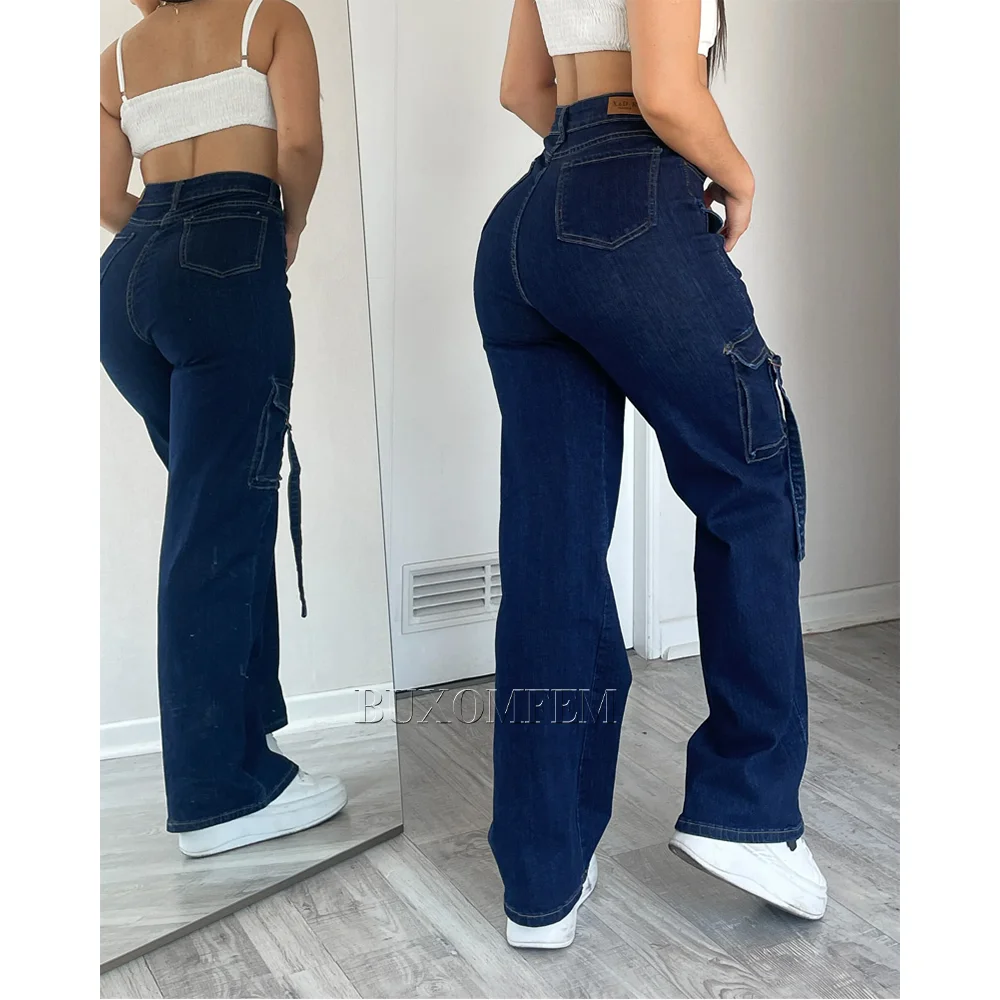 High Waisted Loose Multi-Pocket Cargo Pants Daily Unique Stylish New Women Versatile Simple Denim Pants 2024 Soft Fashion Jeans