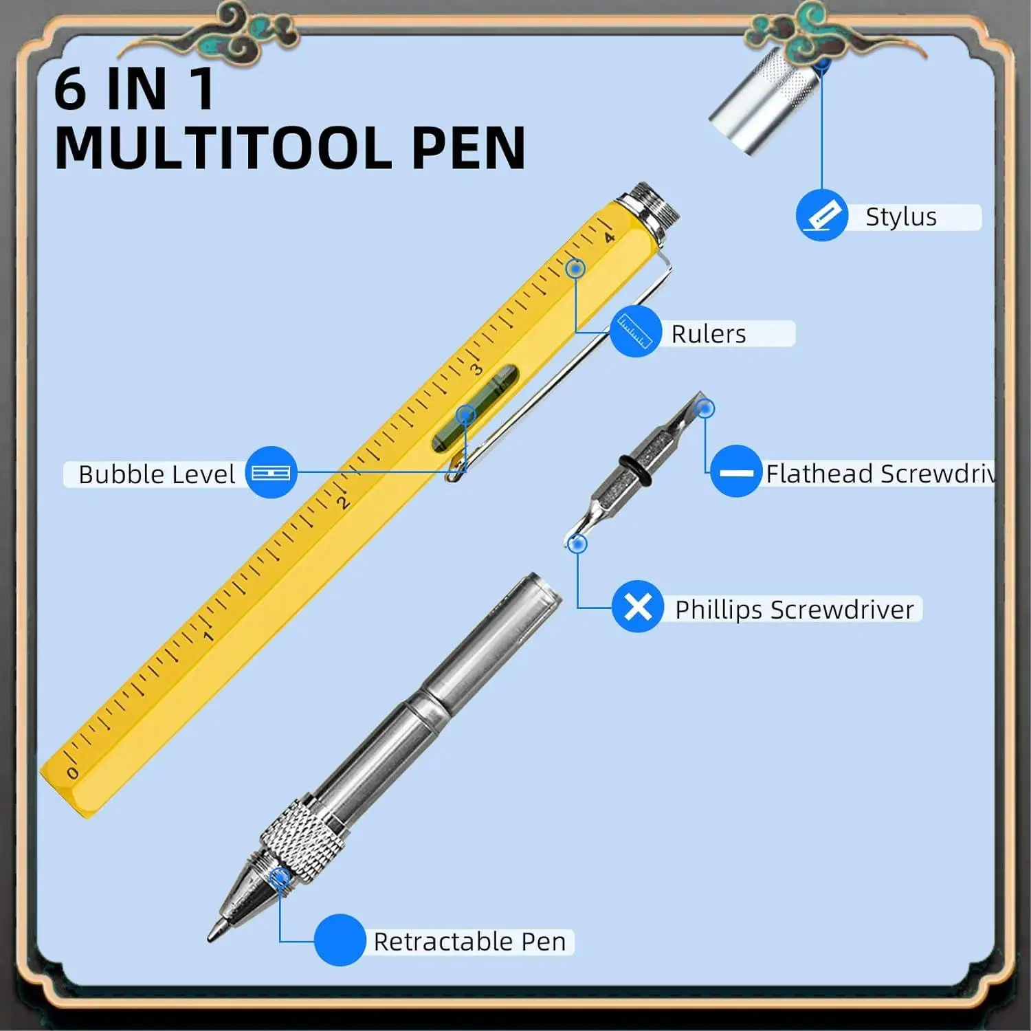 ASMA-Multitool Pen Coole Gadgets, neuartiger Stift mit Stift, Wasserwaage, Lineale, Schraubendreher, Geburtstagsgeschenke für Papa und Ehemann