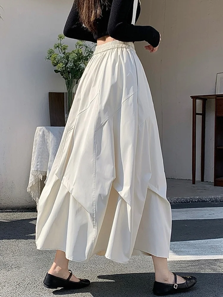 

Асимметричная плиссированная юбка А-силуэта для женщин, весенняя коллекция, для фигуры типа «груша», пышная белая полуюбка, асимметричная юбка-бутон с оборками