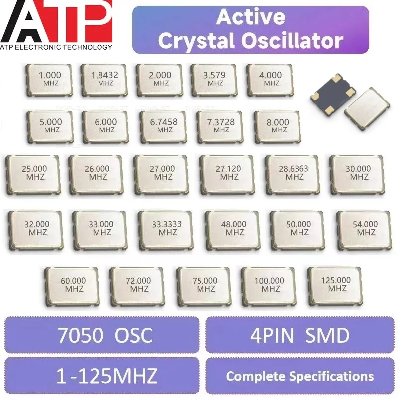 10pcs SMD 5070 7050 5*7 Active Crystal Oscillator OSC 25MHZ 1M 2M 3M 6M 10M 12M 16M 20M 24M 25M 33M 48M 50M 60M 100M 125M 7*5mm