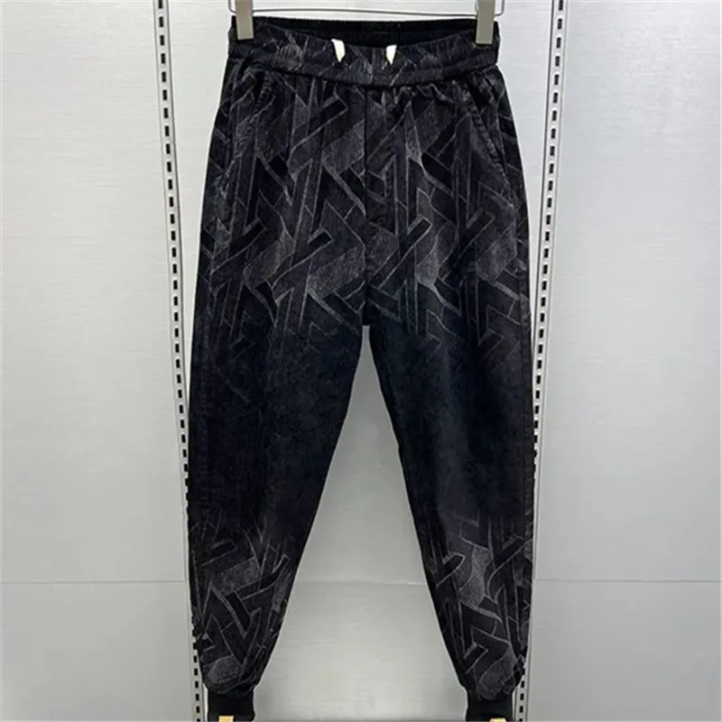 

Men's Pants 2023 Autumn Winter New Men's Chenille Print Gradual Trousers Elastic Loose Bunched Foot Pants Men Fashion Streetwear