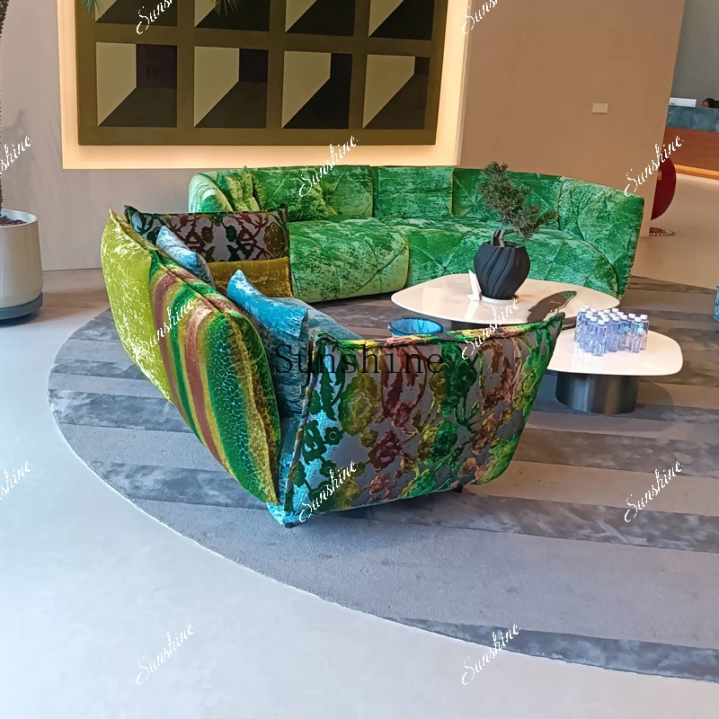 International living room green lotus leaf arc high-end fabric design sofa simple and modern  FT