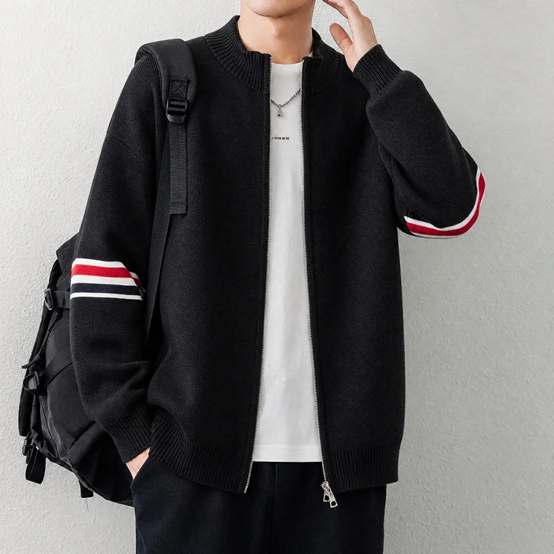 High End Men's Knit Cardigan Fashion Classic Striped Round Neck Design Luxury Brand Autumn Winter New Zipper Casual Sweater Coat