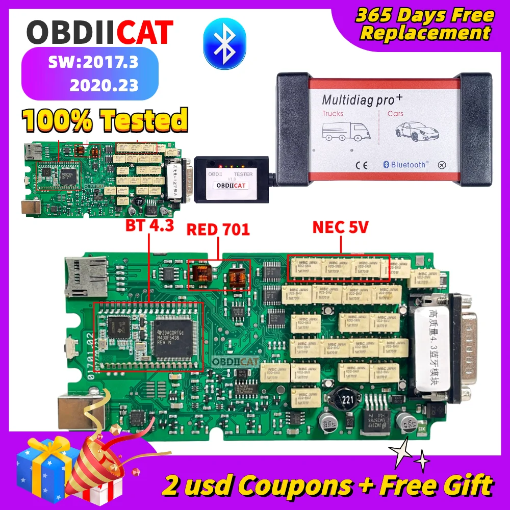 OBDIICAT A+Quality Single Board Multidiag Bluetooth 2021.11 / 2020.23 Keygen TCS Scanner OBD2 Diagnostic Scanner For Car&Truck