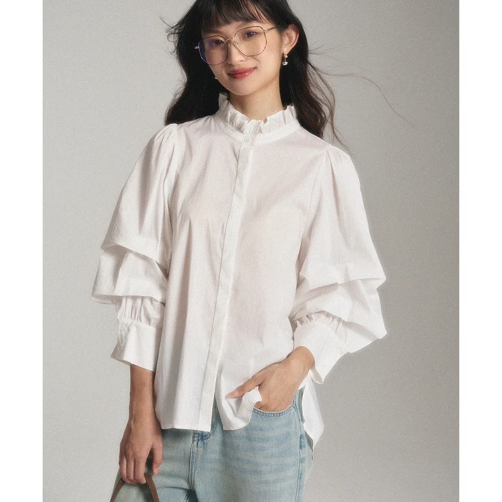 Vintage Shirts Women Ruffled Flower Embroidery Elegant Harajuku Casual Ladies Tops Trendy Design Lace Chinese Style Autumn Wear