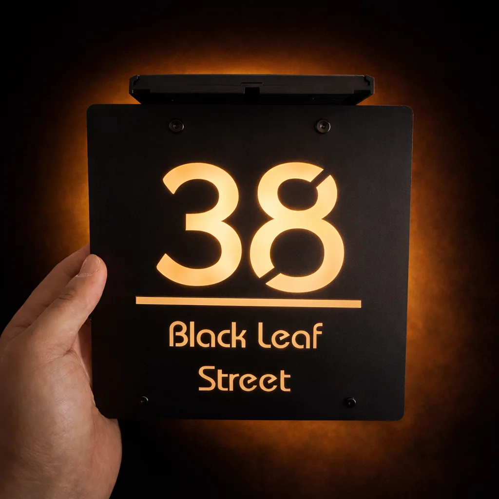 

Персонализированная солнечная светодиодная табличка с номером дома, изготовленная на заказ 3D-лазерной резкой из акрила, водонепроницаемая уличная табличка для дома