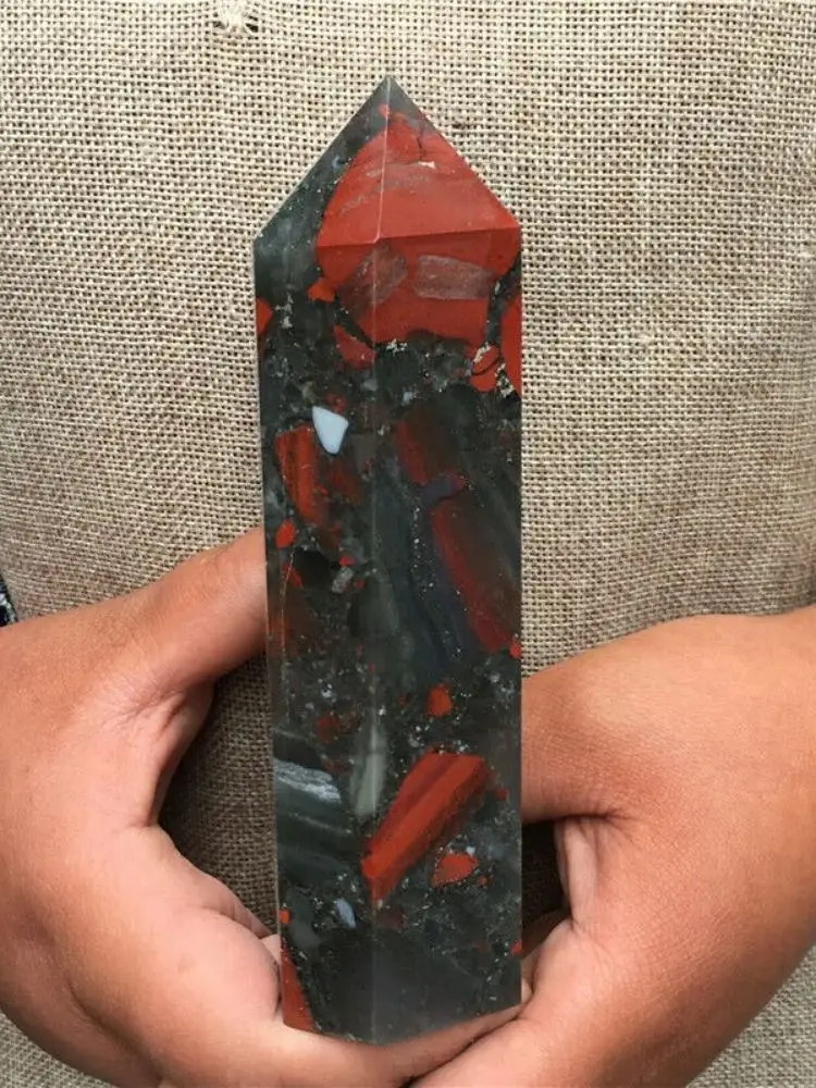 

Beautiful Natural Blood Stone Obelisk Quartz Crystal Wand Point Healing