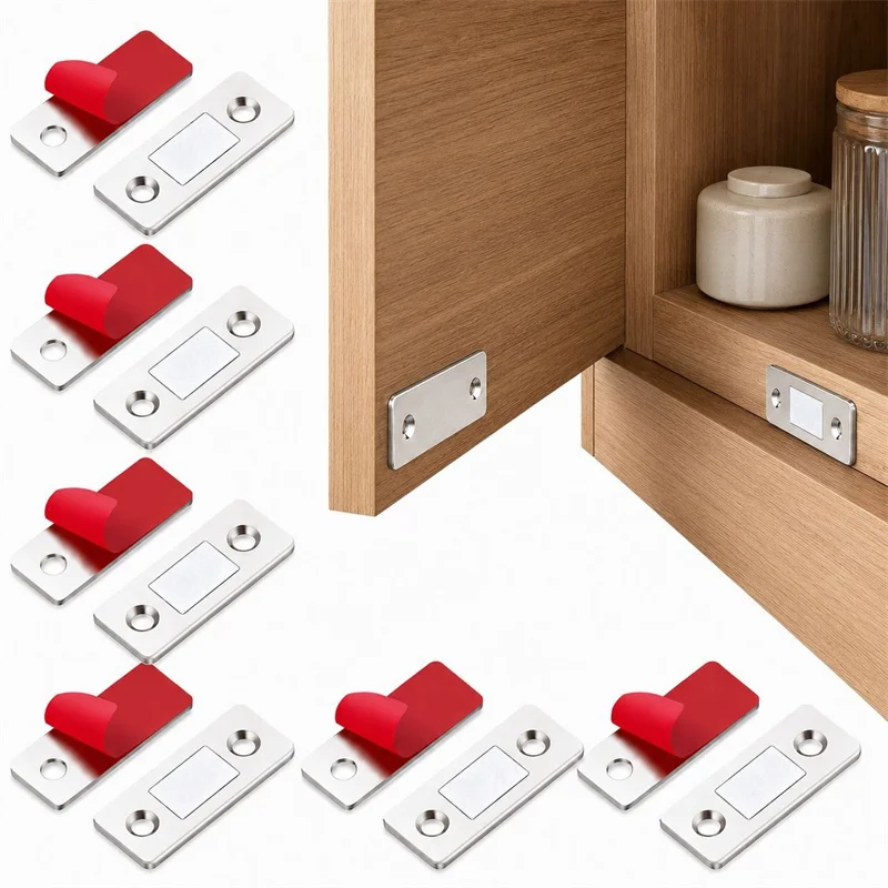 50Pcs Ultra-Thin Self-Adhesive Strong Magnetic Door Catch L Shape Cupboard Cabinet Door Stop Hidden Closer Hardware Tool
