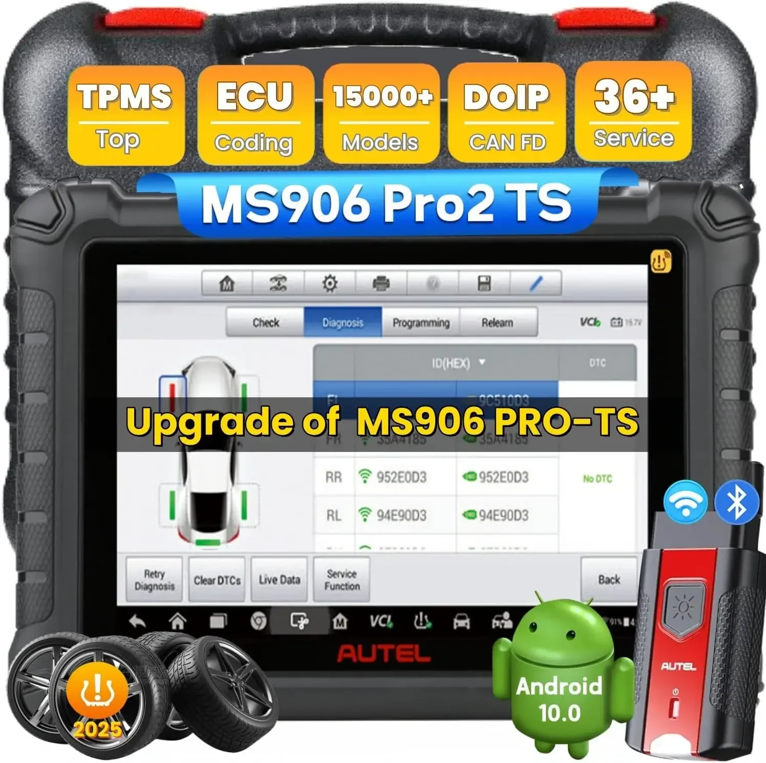 Autel MaxiSYS MS906 PRO2-TS Scanner: 2026 MS906Pro2-TS Up of MS906Pro-TS MK900TS MP900BT Kit MS908S MS906 PRO,Top TPMS Function& ECU Coding, Bidirectional Tool, 36+ Service, Auto Scan2.0, CAN FD&DoIP