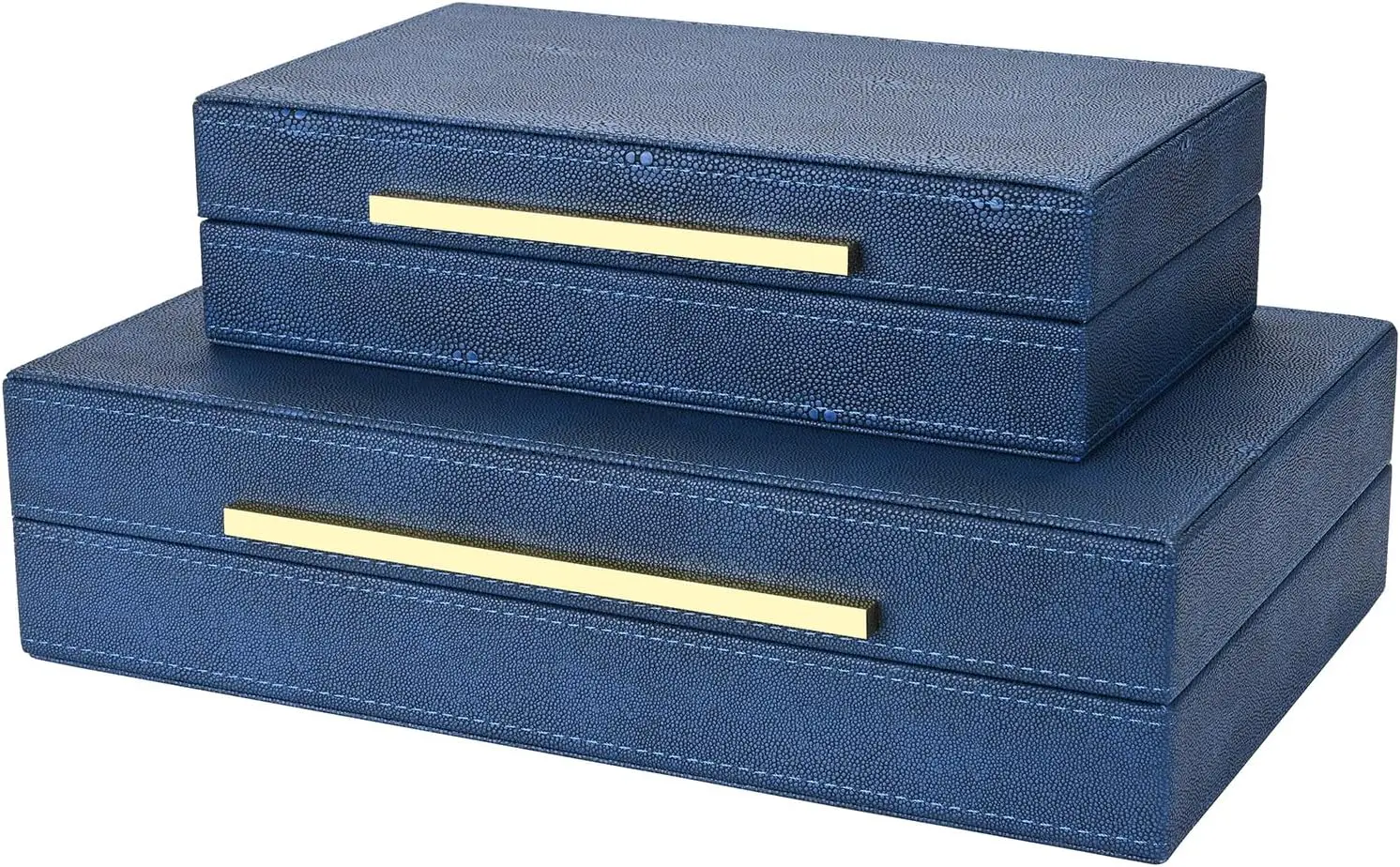 

Navy Blue Shagreen box Set of 2 Faux Leather Decorative Boxes,Large Nesting Storage Decorative Boxes with Lids for Moder