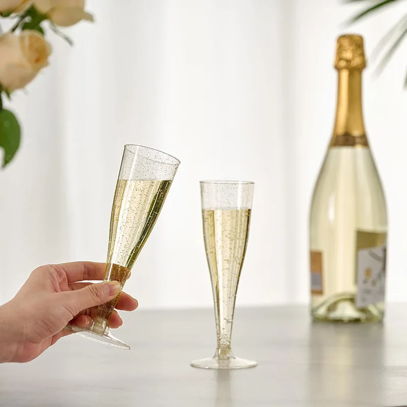 6 Copas de Plástico con Base Alta, Transparentes, Rosadas con Purpurina Plateada, para Bebidas, Vino, Bodas, Cumpleaños, Despedidas de Soltero, Decoración