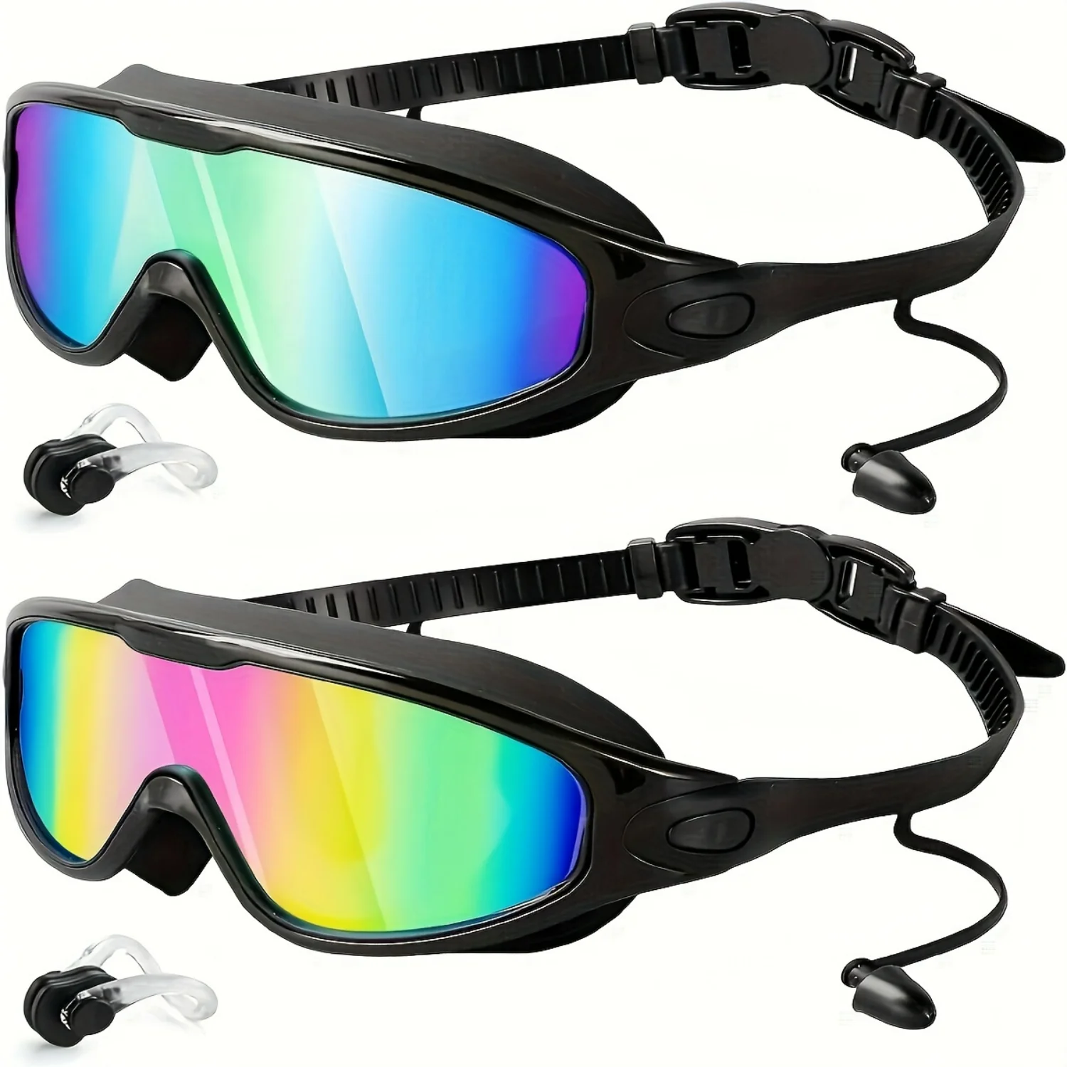Swim Goggles 2 Pack, Anti-Fog UV Protection No Leak 180° Wide View Clear Vision Swimming Goggles for Adult Men Women Kids, Soft Silicone Pool Swim Accessories