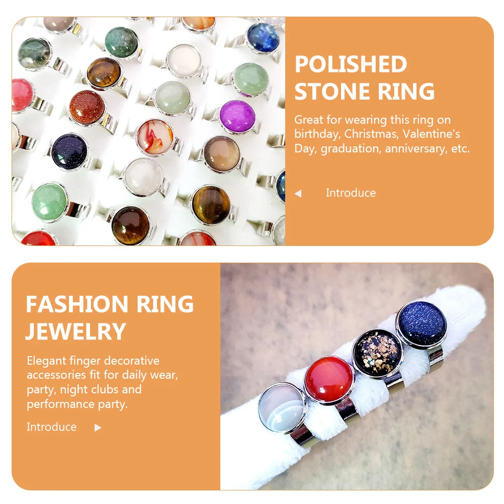 Модное кольцо на палец, 10 шт., женские регулируемые ювелирные изделия, полированные кольца из натурального камня 12 мм, шикарный нежный комплект круглых колец
