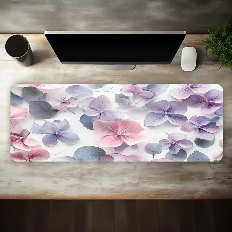 Brand Large Gaming Mouse Pad Non-Slip Washable Rubber Base Pink Purple Hydrangea Blue Leaf Print Extra-Long Desk Mat Office Comp