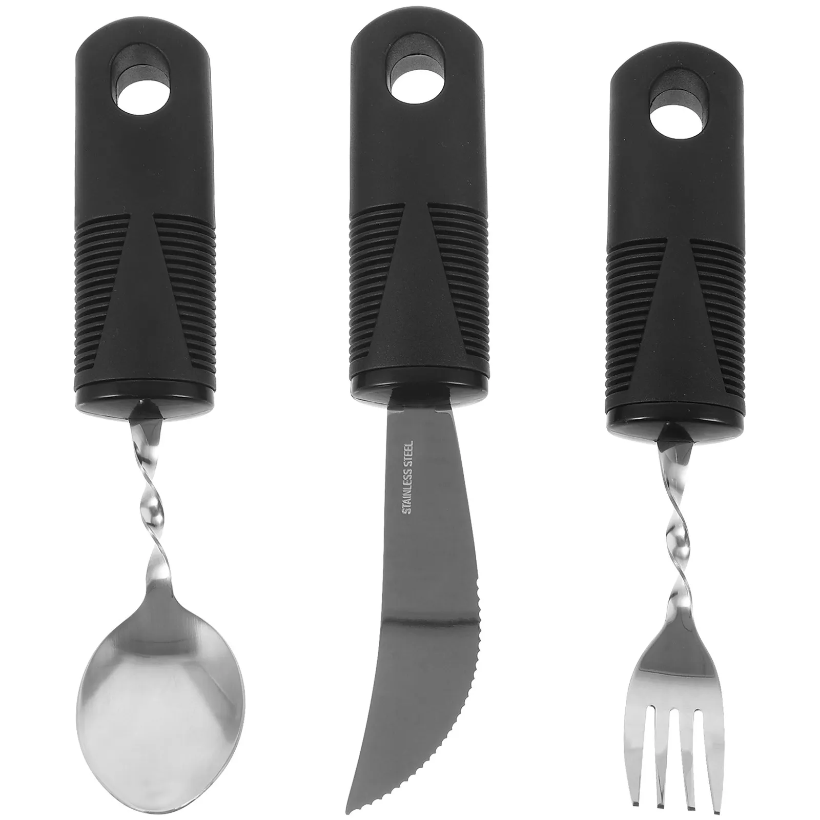 1 set Anti Shake Tableware Knife Fork Spoon Stainless Steel Plastic Handle Non Slip Elderly Utensils Adaptive Dining Gadget For