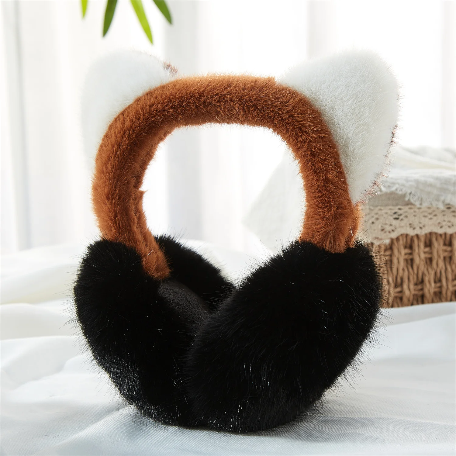 Red Panda shape earmuffs Cute animal same Innovation Two sides red and white ear woman earmuffs role play party apparel