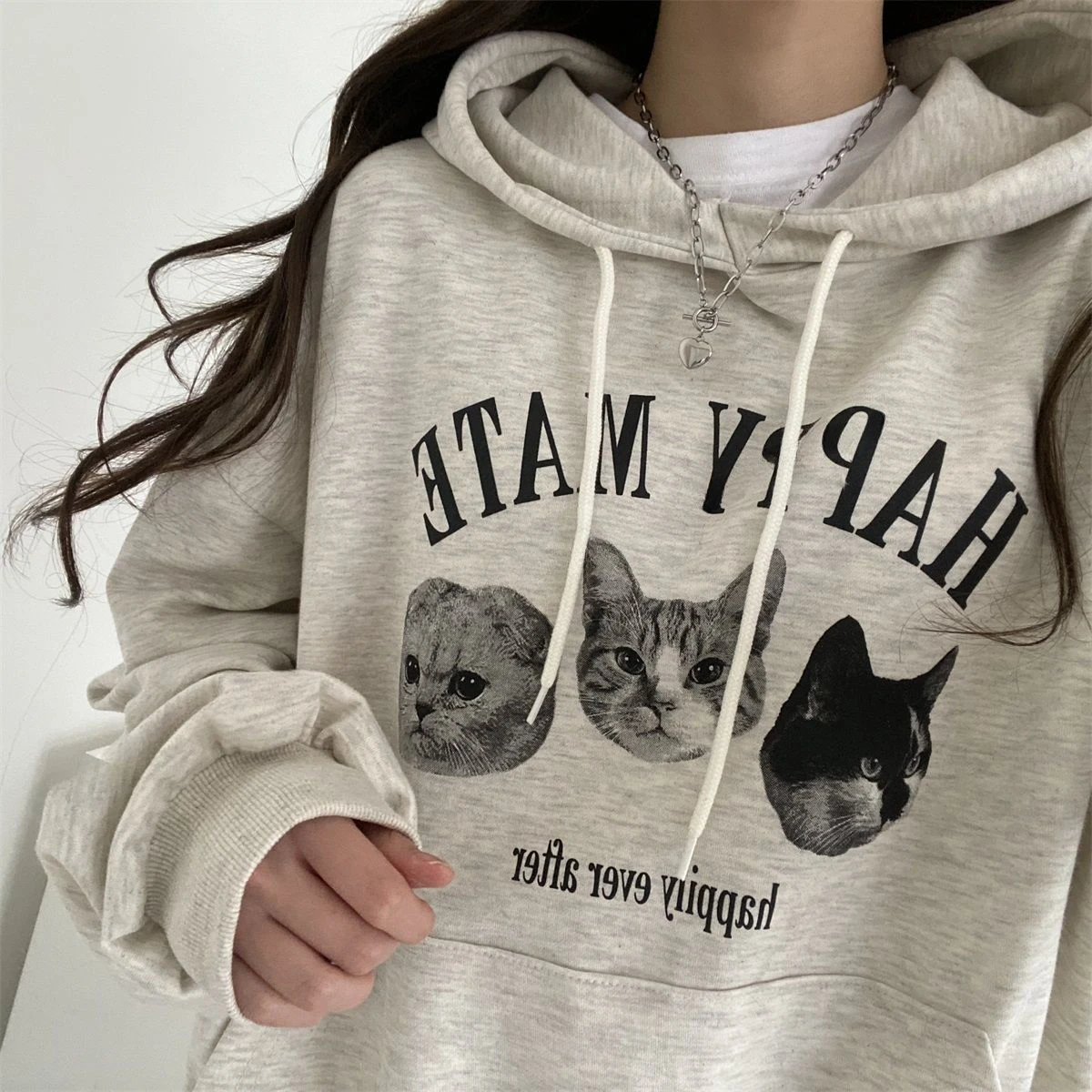 Hoodies Women Loose Printed Vintage Personality Chic American Style Streetwear Unisex Young Simple College Fashion Harajuku Y2k