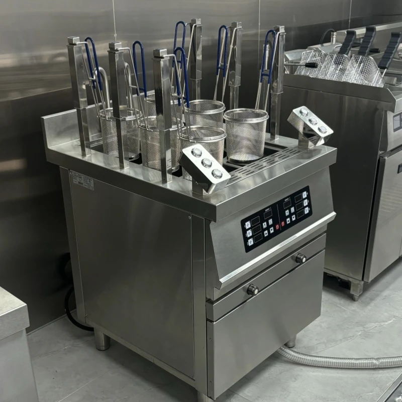 Auto Lift Electric Stainless Steel Pasta Cooker Noodle Boiler Commercial 6 Hole with Cabinet for Sale view 3