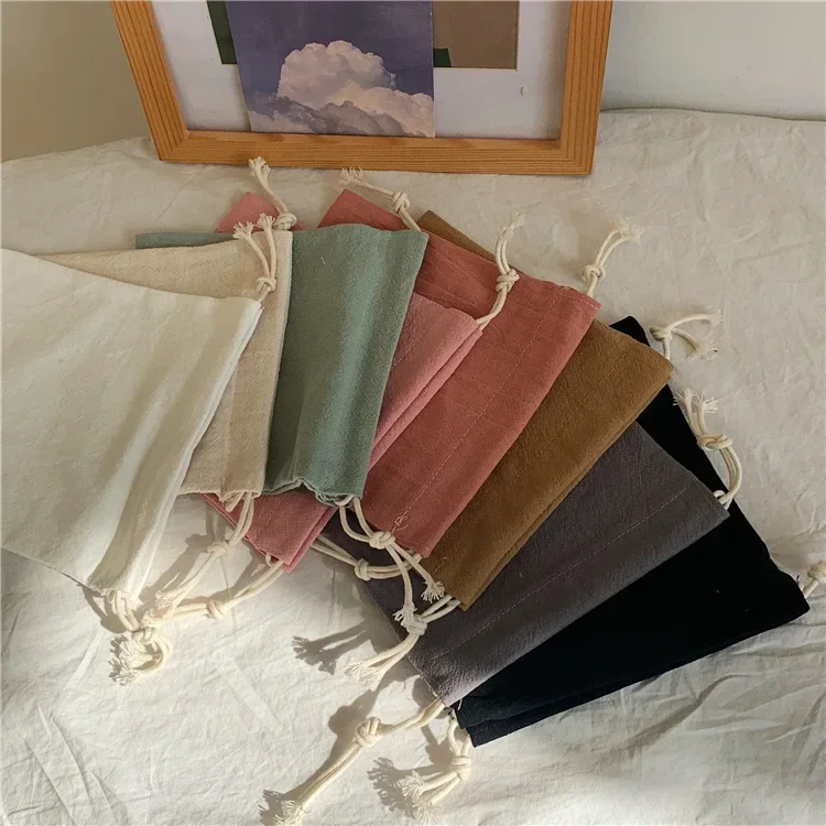 Solid Color Japanese Simple Drawstring Bag Women Finishing Storage Pouch Cute Makeup Bag Christmas Gift Candy Jewelry Organizer