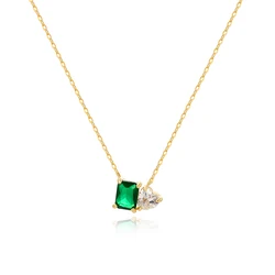 18K Gold Plated Emerald Crystal Zircon Charm Heart Pendant Necklace for Women Charms Green Rhinestone Female Vintage Jewelry