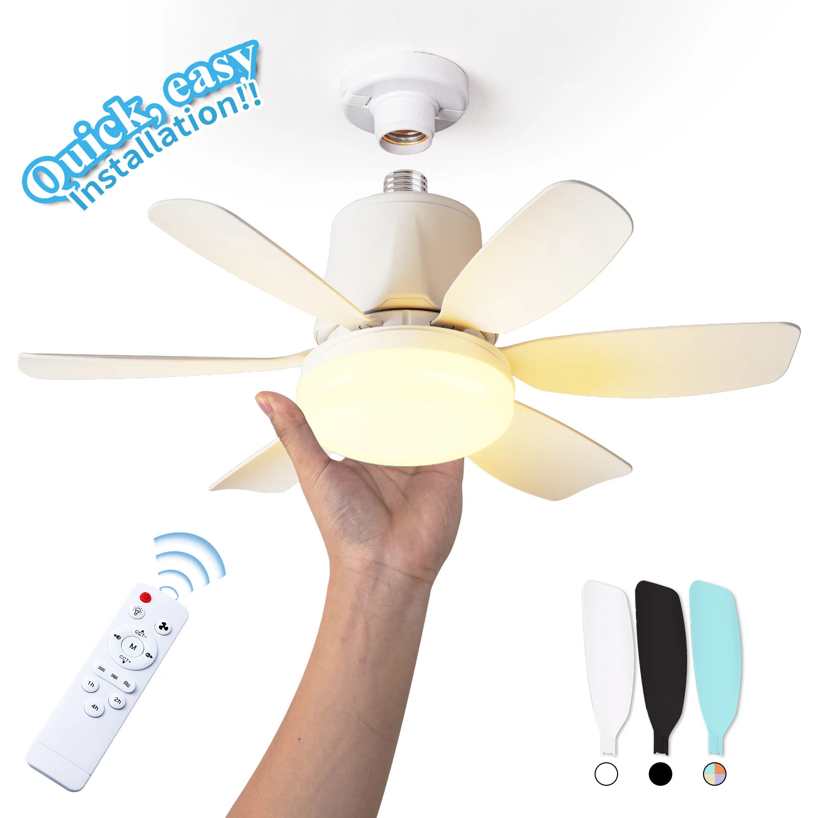 1pc Socket Fan Light, 18.5' Screw Ceiling Fans with Lights And Remote, E26/E27 Base Easy Install Timing Ceiling Fan