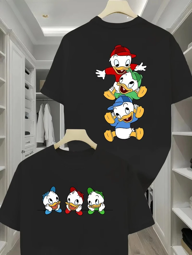 لطيف بارد زوجين ديزني الأسرة الكرتون دونالد داك تي شيرت للجنسين الرجال مضحك الصيف القطن المرأة المحملة المعتاد أعلى الشارع الشهير