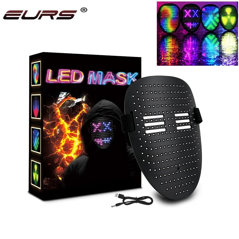 EURS LED Mask with Gesture Sensing Light up Face Transforming Led Halloween Mask for Kids Men Women Costume Cosplay Party