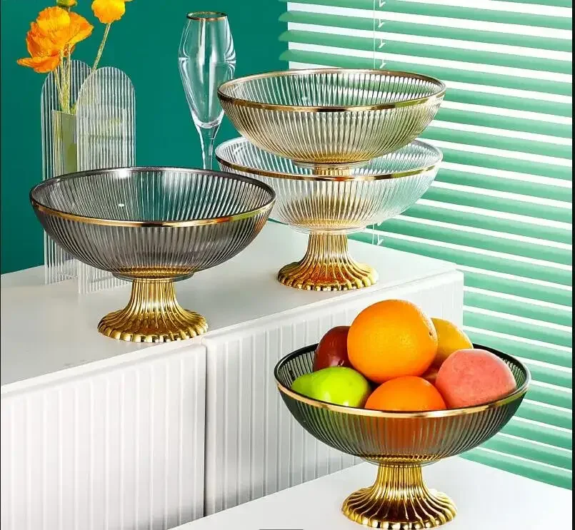 Luxury High Leg Fruit Plate Sitting Room Table Candy Snack Nordic Home Decoration Plastic Tableware