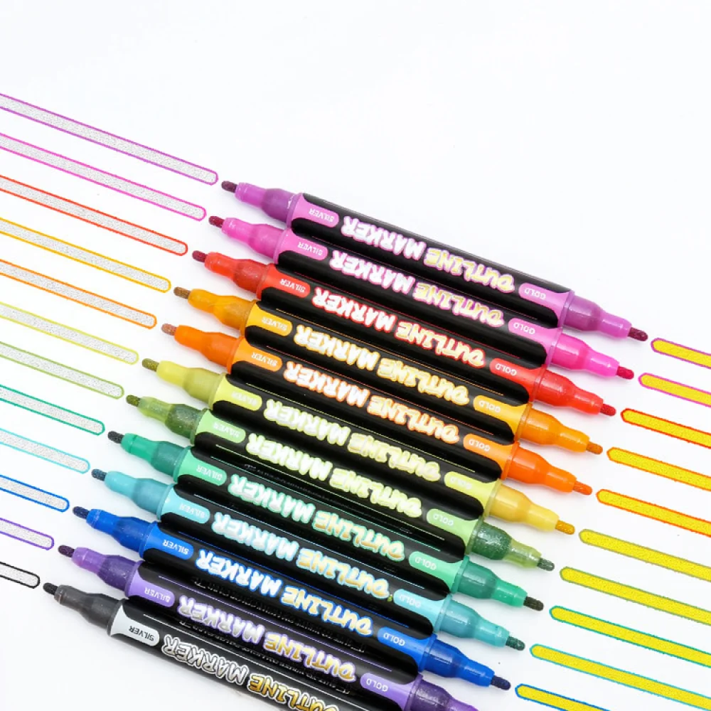 Shimmer Metallic Double Line Outline Pens Marker Set For Painting Scrapbook Craft Card Making Art School Stationery