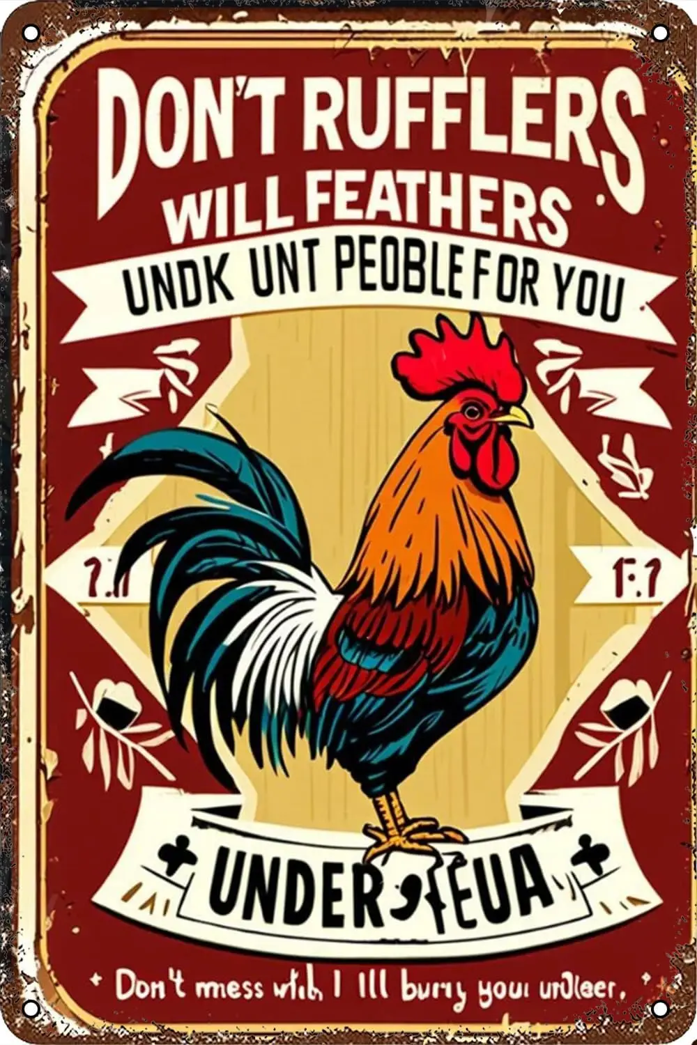 Vintage Tin Sign Funny Chicken Sign Don't Ruffle My Feathers Tin Sign Decor for Home Chicken Coop Farm and Garden 8x12  sign