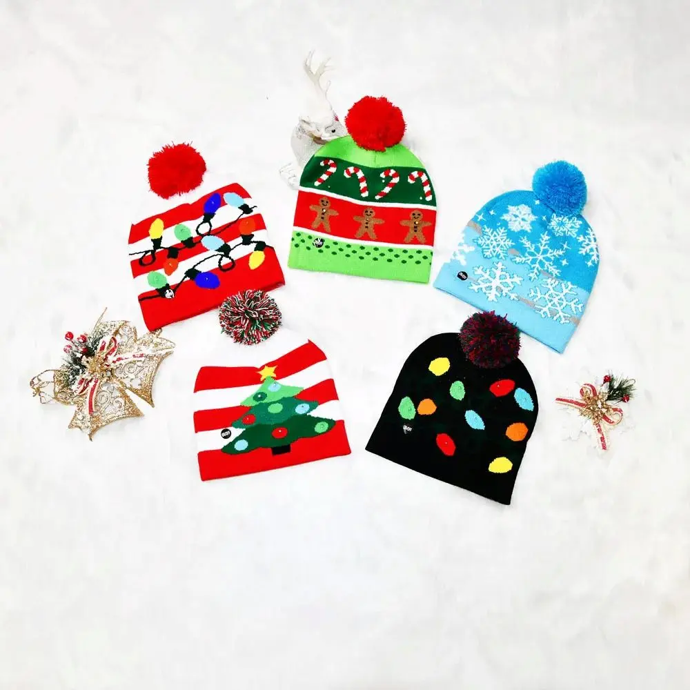 1/2pcs Blind Style LED Christmas Hat Light Up Knitted Cap Color Flashing Christmas Gift for Xmas New Year Party Decorations