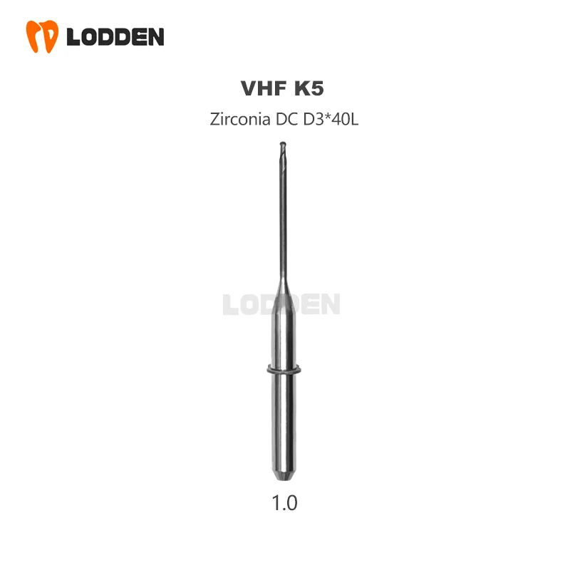 VHF K5 Dental Milling Burs For Grinding Zirconia Shank 3.0mm L40mm DC Diamond Coating Drill Diameter 2.0/1.0/0.6mm Grinding Tool